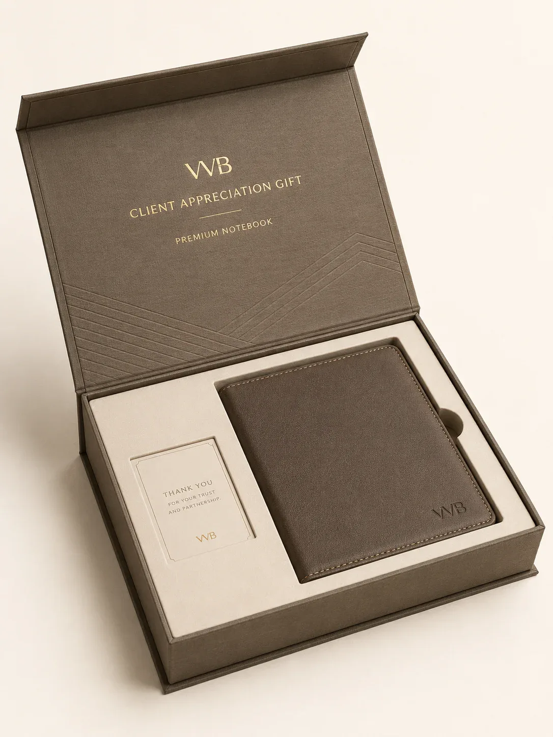 Premium corporate gift packaging with rigid boxes for executive and client gifting.